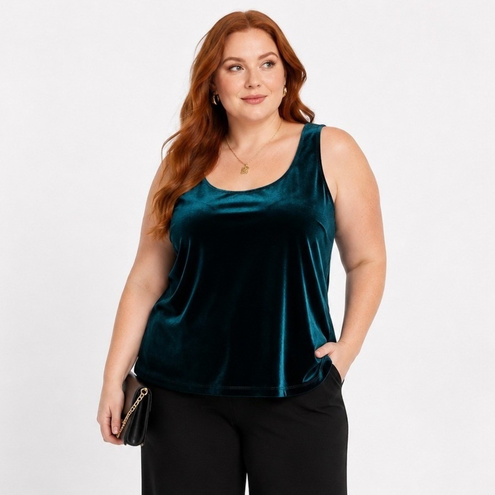 Velvet Tank Top 2X Teal Stretch Dark Romantic Whimsigoth Holiday Glam Jewel Tone